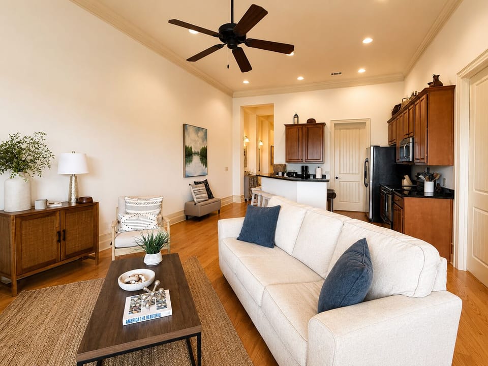 Open concept living room and kitchen.