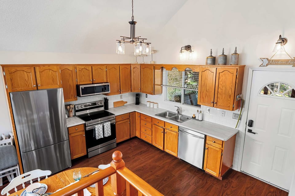 Bright kitchen with stainless appliances