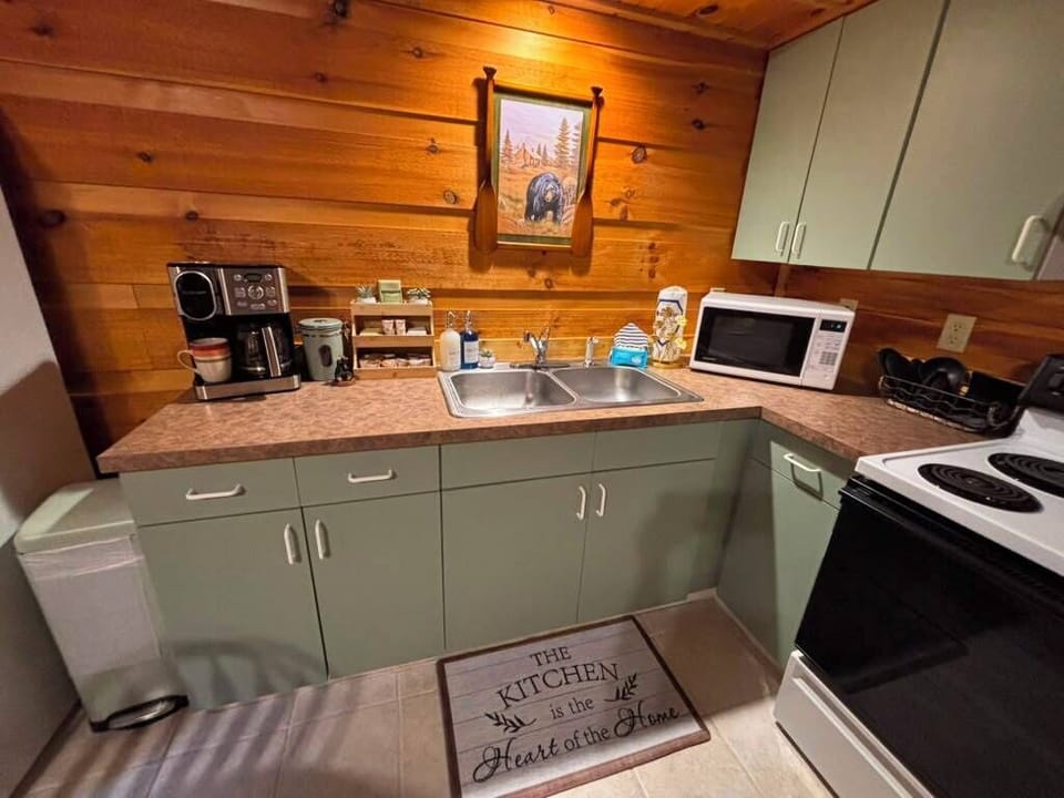 Cozy rustic kitchen with coffee station and everything needed for easy meals