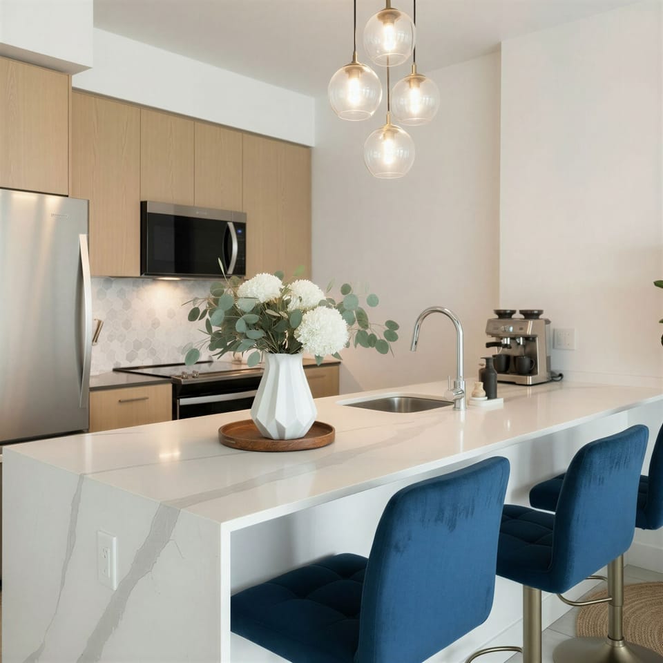 Luxury Apartment, City View | Private kitchen | Full-size fridge, microwave, oven, stovetop