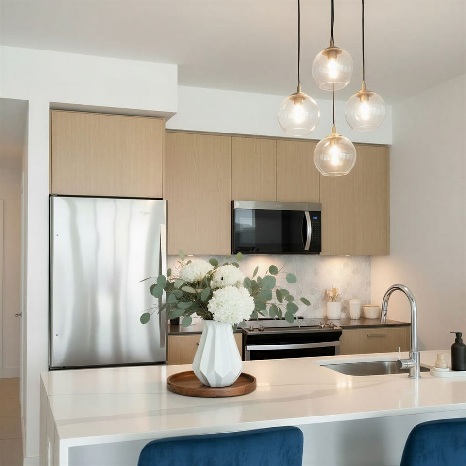 Luxury Apartment, City View | Private kitchen | Full-size fridge, microwave, oven, stovetop