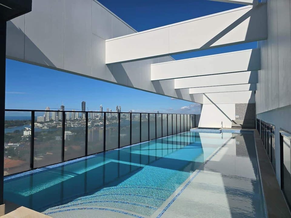 Rooftop Pool — Pool and Spa with Gold Coast Ocean and River Skyline Views