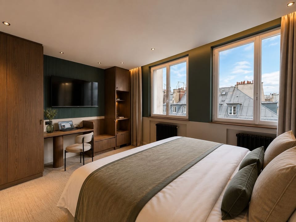 Deluxe Room, City View | Premium bedding, in-room safe, desk, laptop workspace