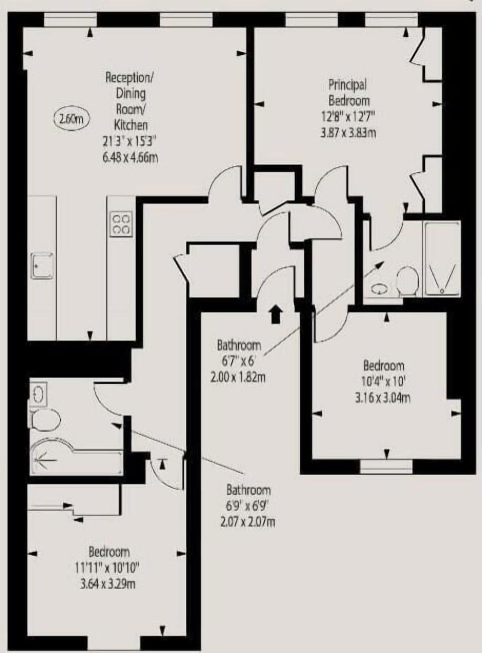 Apartment, Multiple Beds, Kitchen, City View (Evelyn Yard 10, 3) | Floor plan