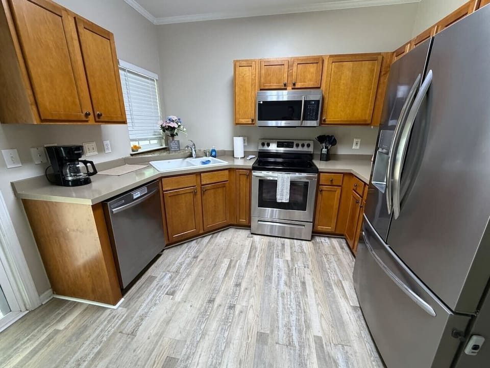 Kitchen with stainless steel appliances