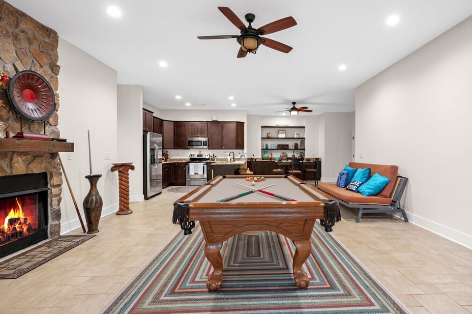 Living & Game Room | Pool Table | Fireplace & Seating Area