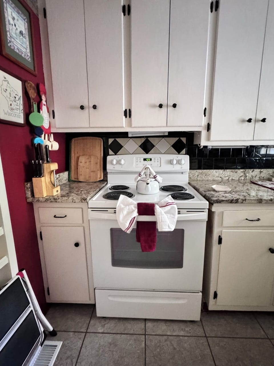 Beautiful granite countertops complements the charming kitchen.