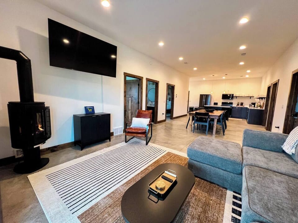 Cozy up on the Lovesac couch, kick your feet up, and relax by the fireplace.  You've earned it!