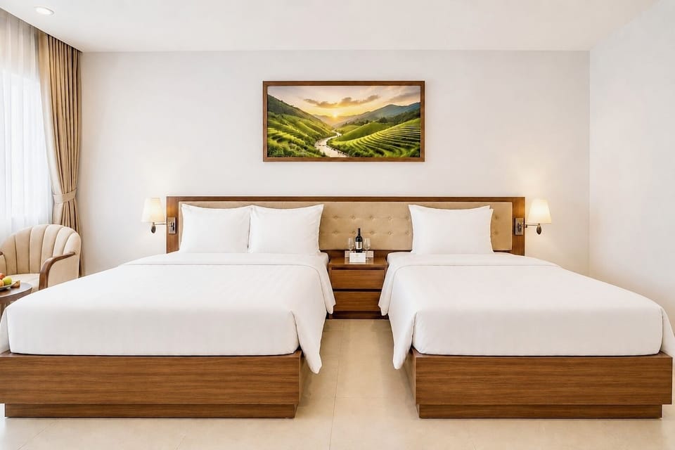 Family Triple Room, Garden View | In-room safe, desk, laptop workspace, blackout drapes