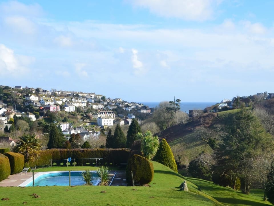 View from this grand property, over the pool and out to sea