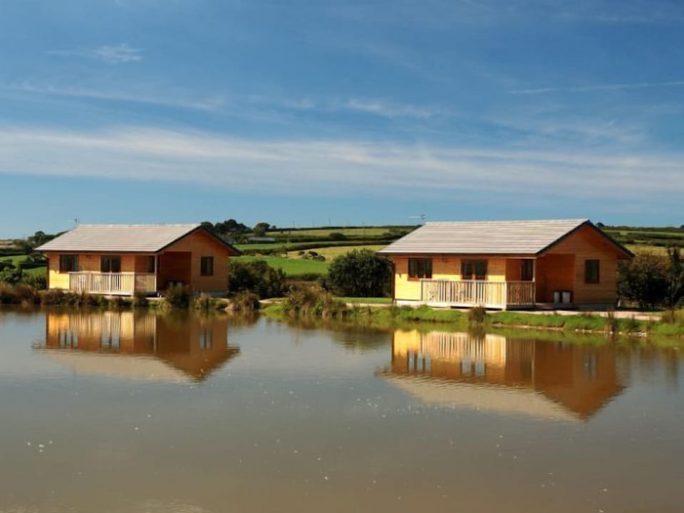 View of other lodges across a lake