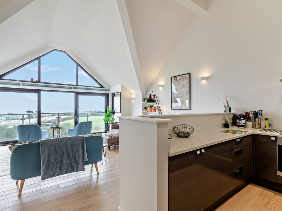 The views carry through to the kitchen