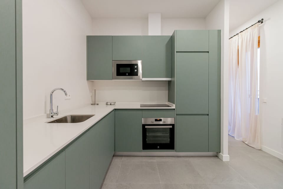 Deluxe Apartment, 2 Bedrooms | Private kitchen | Full-size fridge, microwave, oven, stovetop
