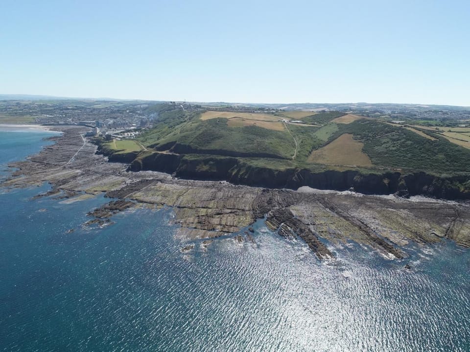 Aerial view towards the site, coast walks to Westward Ho from the property