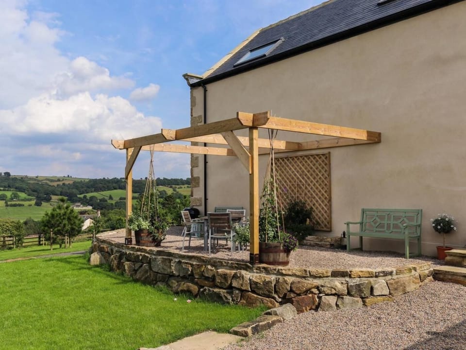 The pagoda frames the rolling countryside