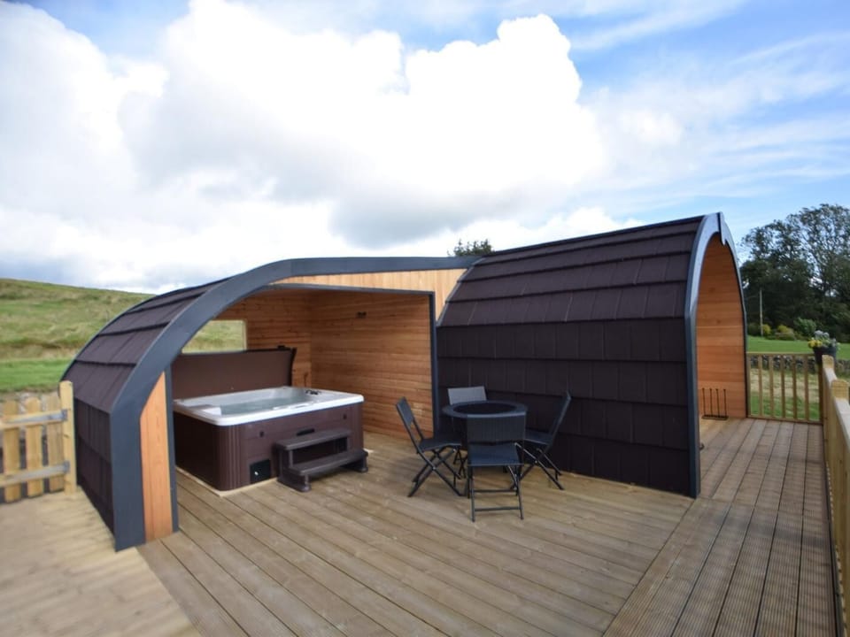 Views towards this amazing lodge with private, open fronted, housed hot tub