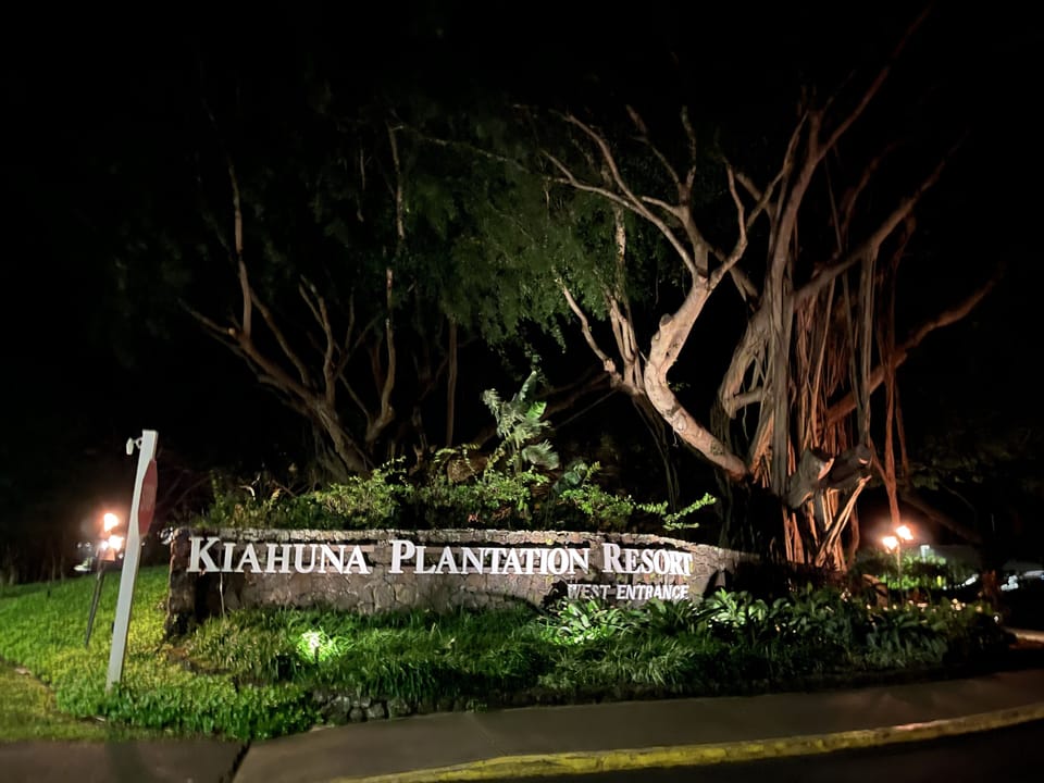 Lit up and safe at night, many Kiahuna guests walk over to the shopping center and athletic club for dinner and shopping. Crosswalk is well lit at night