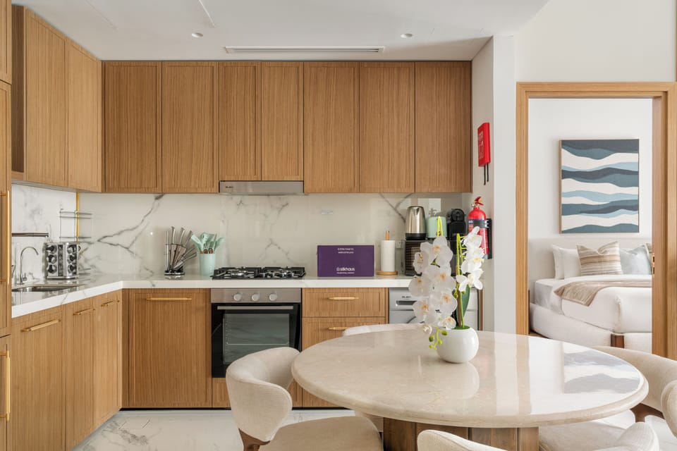 Deluxe Apartment, 2 Bedrooms | Private kitchen | Espresso maker, fridge, microwave, stovetop