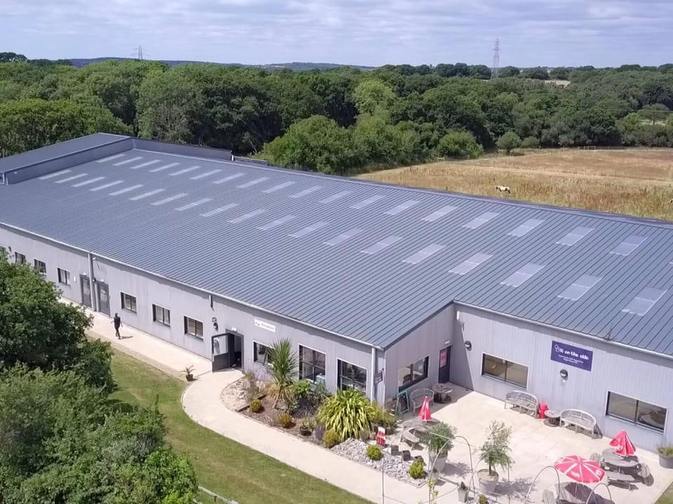 Aerial view of the equestrian arena and restaurant 
