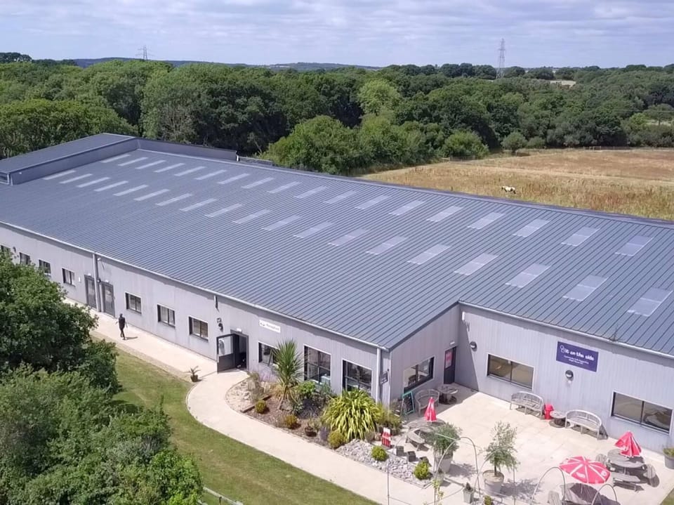 Aerial view over the equestrian arena and restaurant