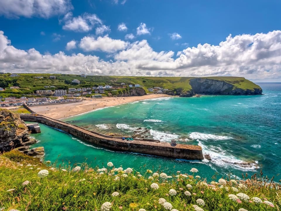 Portreath harbour and beach a short distance away