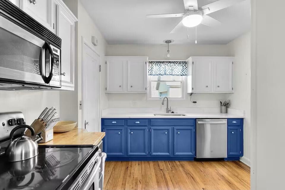 Whether you're preparing a quick breakfast or a family feast, the fully stocked kitchen has everything you need to cook and dine together, including pots and pans, cooking utensils, knives, dishes, glasses, a coffee maker, blender, toaster, and more.
