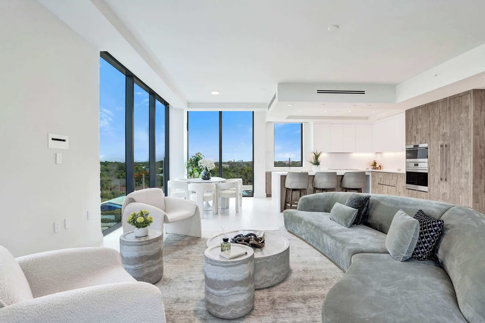 Open living and kitchen with garden views