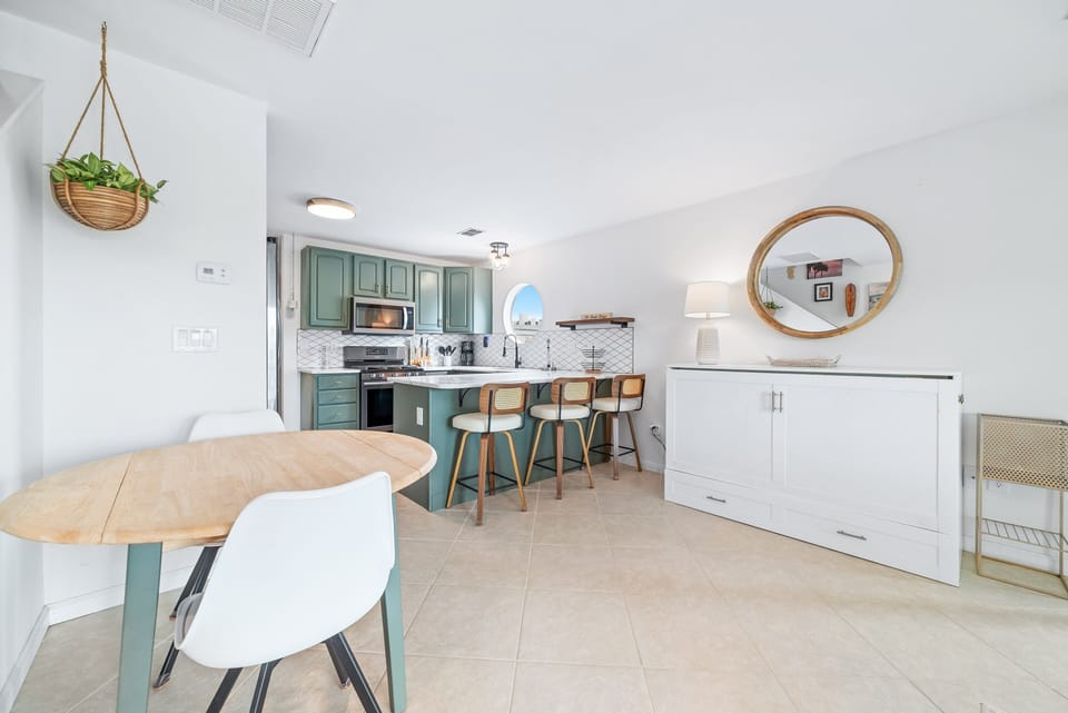 Dining table and kitchen