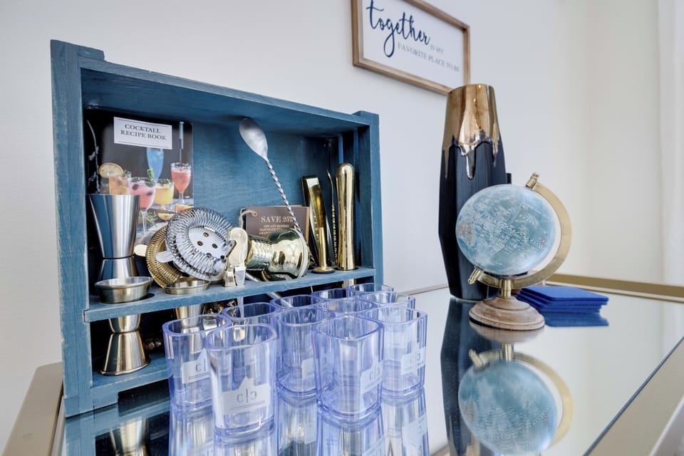 Thoughtfully curated bar area with entertaining essentials.