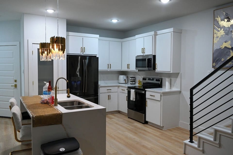 Modern open kitchen with island seating and sleek finishes