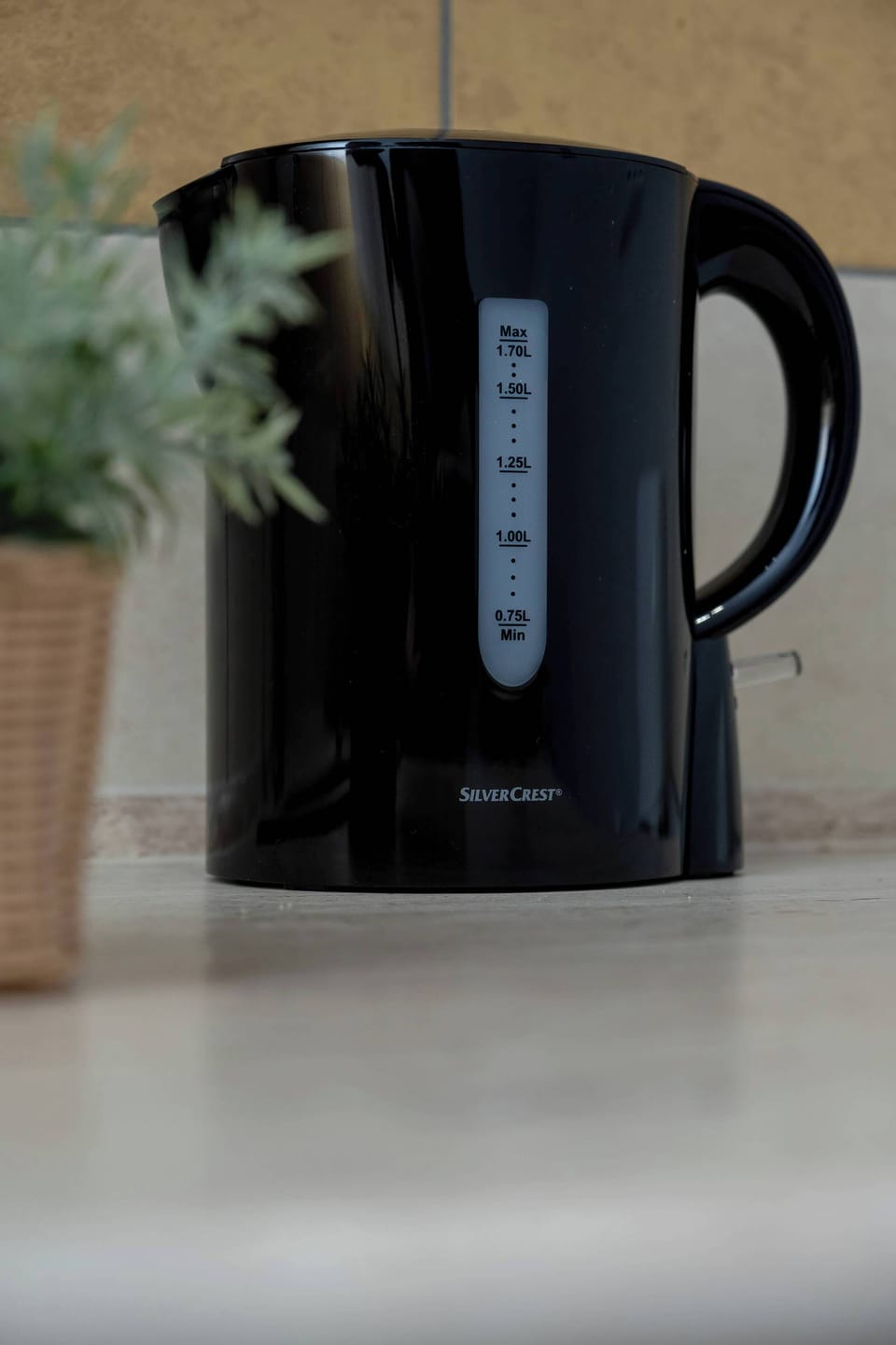Close-up of the electric kettle available in the apartment.