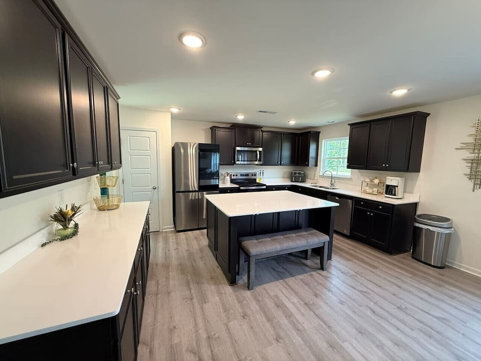Spacious kitchen with bar seating