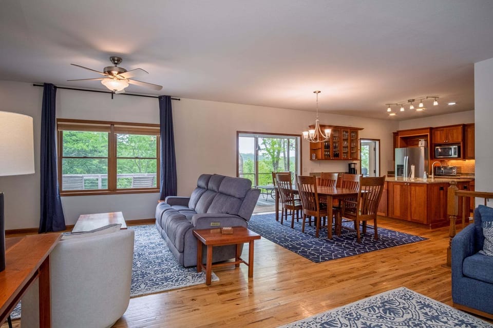 Living Room into Dining and Kitchen