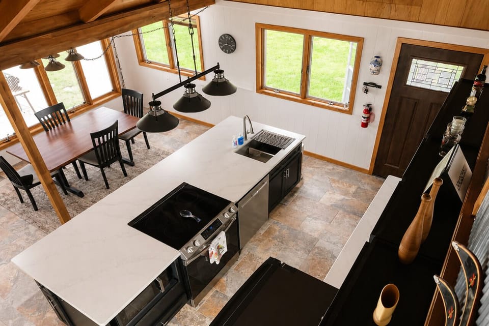 Kitchen & dining as viewed from loft.