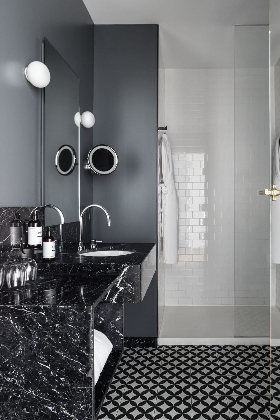 Shower, rainfall showerhead, eco-friendly toiletries, hair dryer
