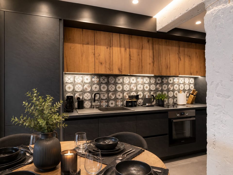 Deluxe Apartment | Private kitchen | Espresso maker, coffee/tea maker, full-size fridge, oven