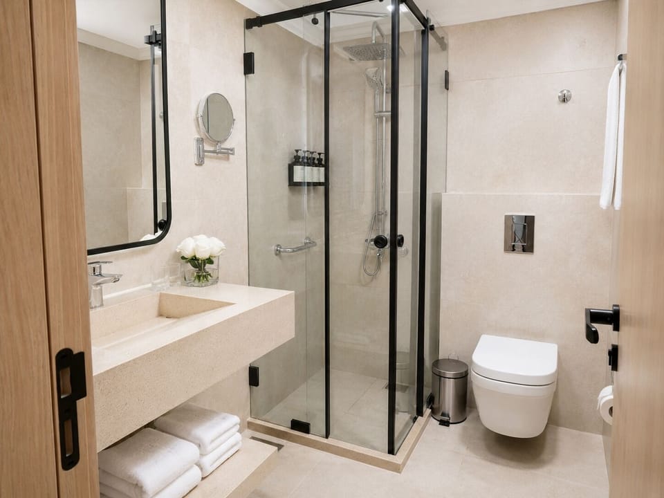 Deluxe Double Room, Mountain View | Bathroom | Shower, hair dryer, slippers, towels