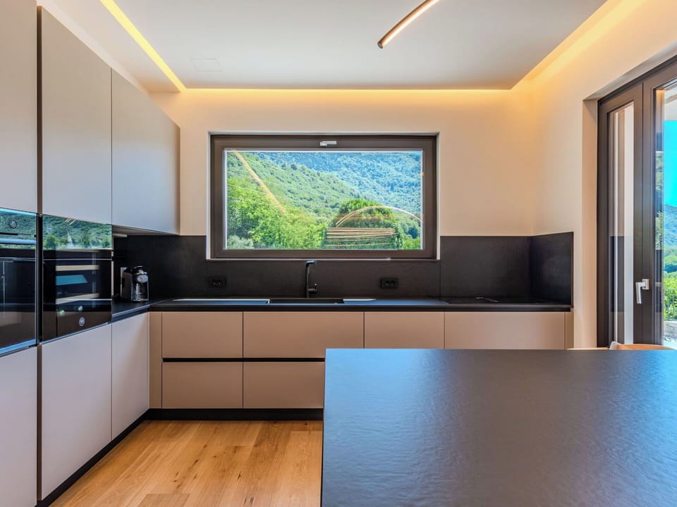 Interior Design, Kitchen, Flooring, Ceiling, Wood, Countertop, Home, Light Fixture, Lighting, Floor