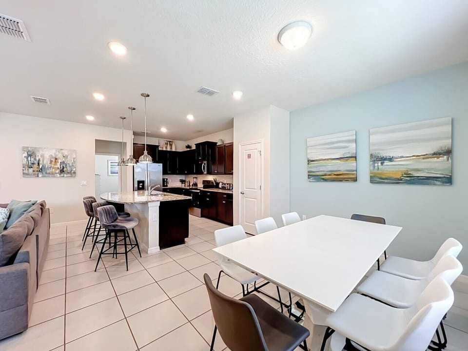 Open kitchen and dining area