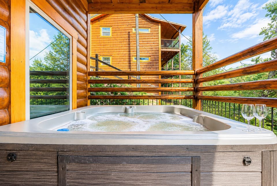 Your own private hot tub located on the lower deck. 