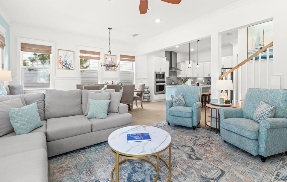 Coastal touches and natural light create a relaxing retreat for your stay.