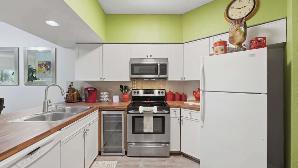 The kitchen is fully-equipped with the basics for any stay and gives you plenty of room for cooking together!
