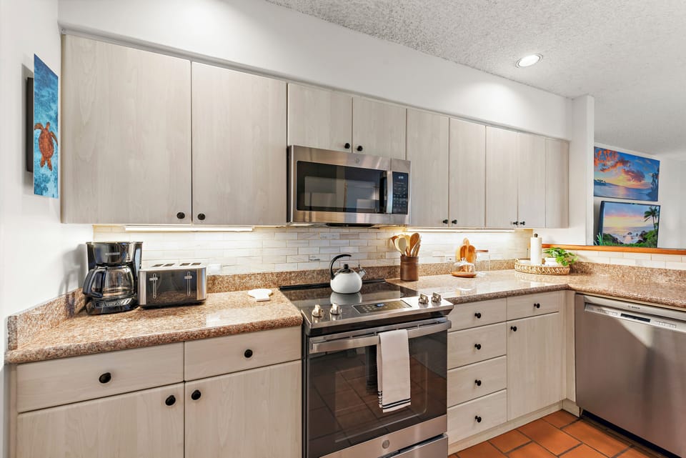 Your fully equipped kitchen makes it easy to prepare home-cooked meals, with modern appliances, ample counter space, and all the essentials you need for a comfortable stay.