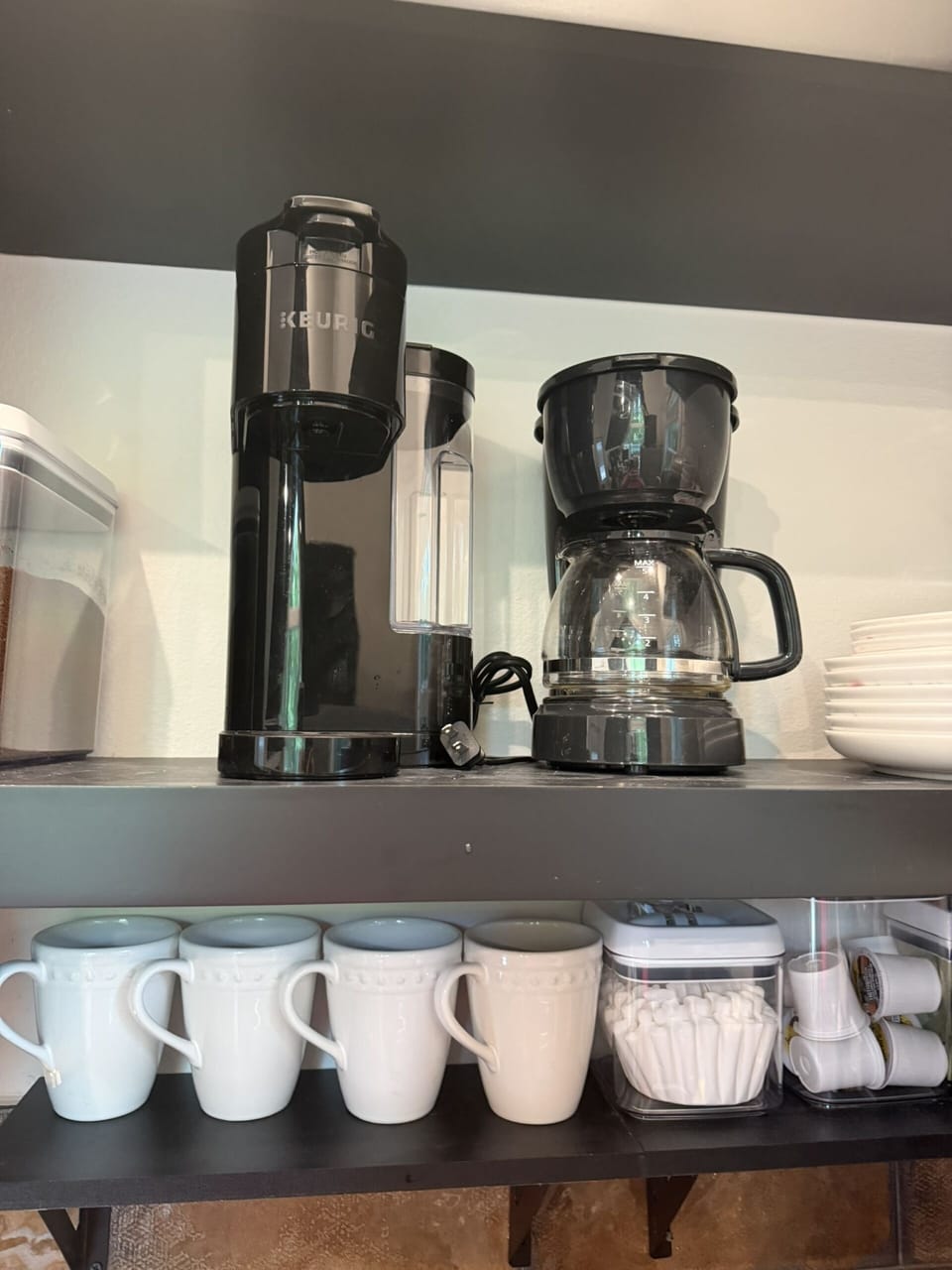 Coffee station with mugs and brewer