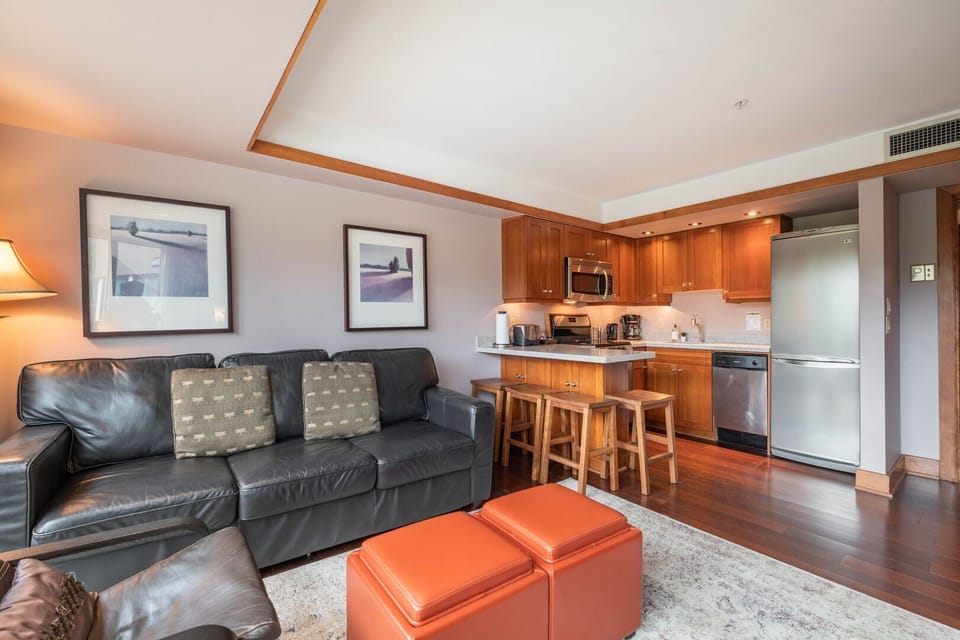 Living, dining and kitchen area