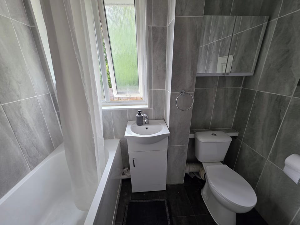 Separate tub and shower, deep soaking tub, hair dryer, towels