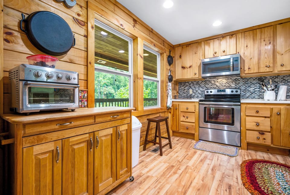 Kitchen area of the cabin - fully stocked