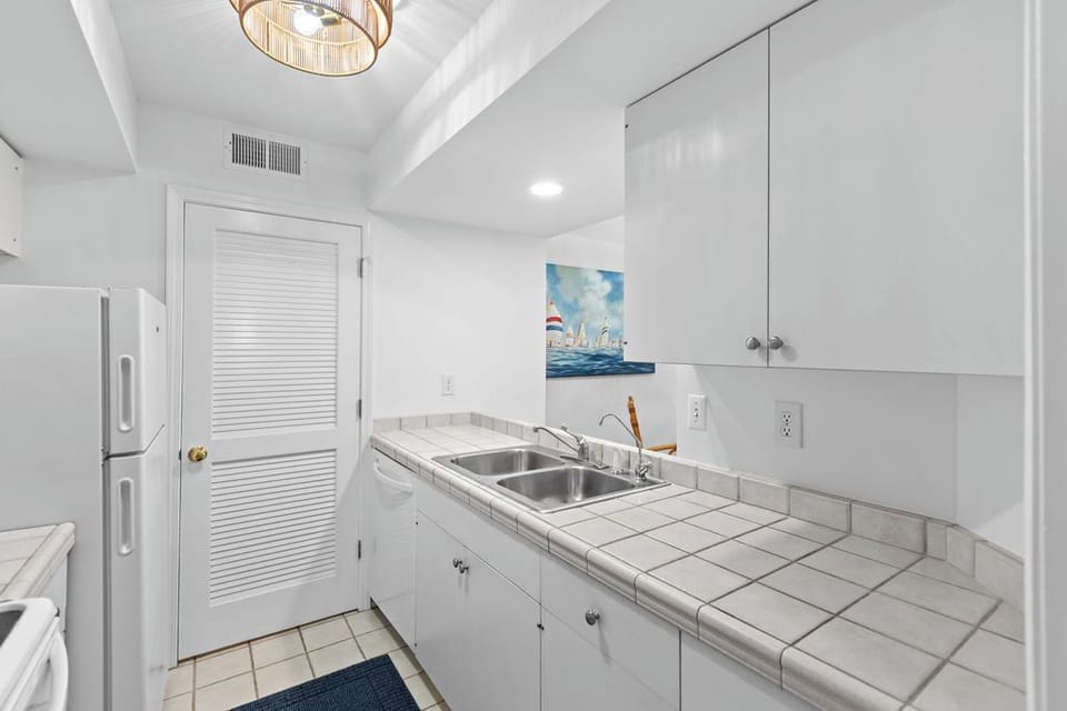 Kitchen overlooks the dining room