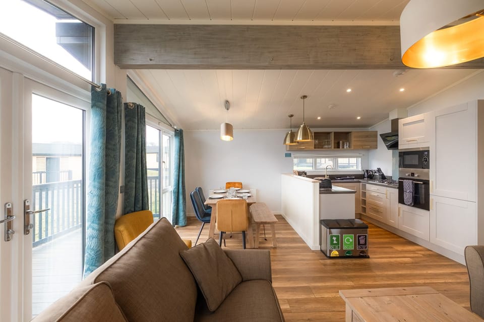 Living room, dining and kitchen area