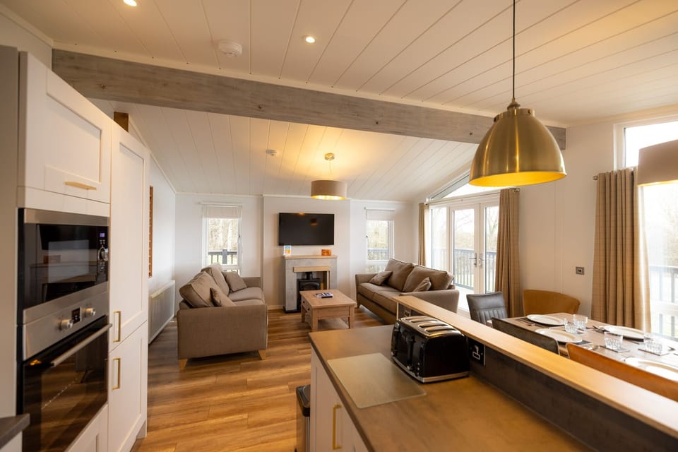 Living room, kitchen and dining area